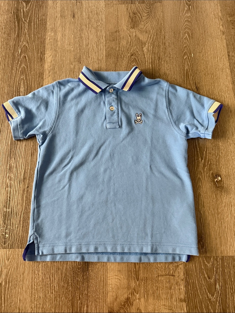 Psycho Bunny Boys Blue Psycho Bunny tipped polo, size 10-12